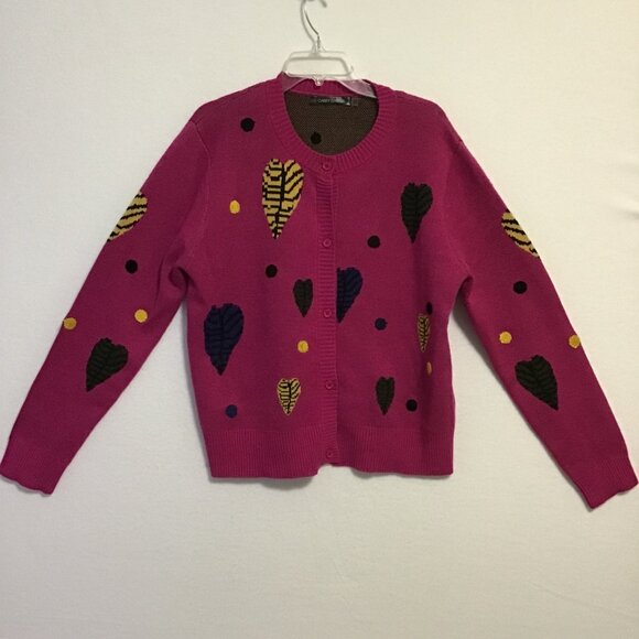Gabby Isabella Pink Crew Neck Button Front Cardigan with Hearts Size L - Picture 9 of 11